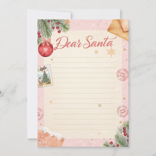Dear Santa Letter Template | Pastel Pink & Gold 招待状 (正面)