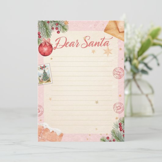  Dear Santa Letter Template | Pastel Pink & Gold 招待状 (スタンド正面)