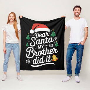 Dear Santa My Brother Did It クリスマスのおもしろTシャツ フリースブランケット