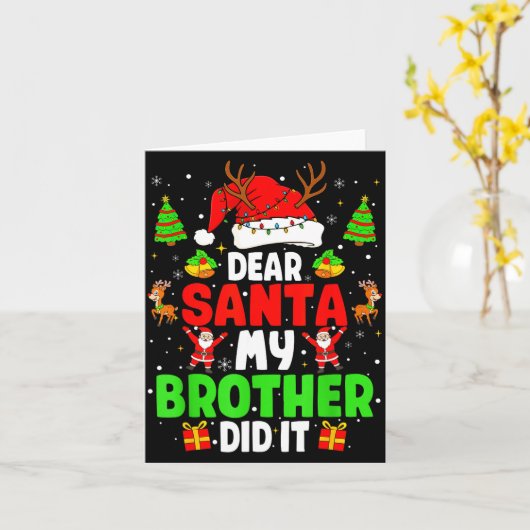 Dear Santa My Brother Did It Funny Christmas Boys  カード (黄色い花)