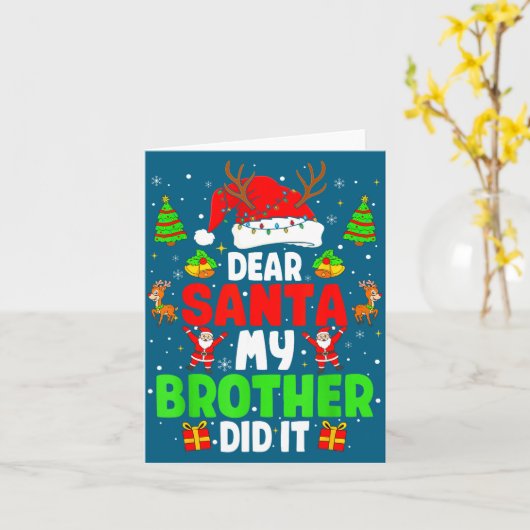Dear Santa My Brother Did It Funny Christmas Boys  カード (黄色い花)