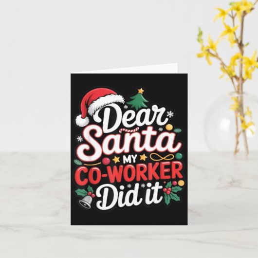 Dear Santa My Co-worker Did It Funny Christmas Cow カード (黄色い花)