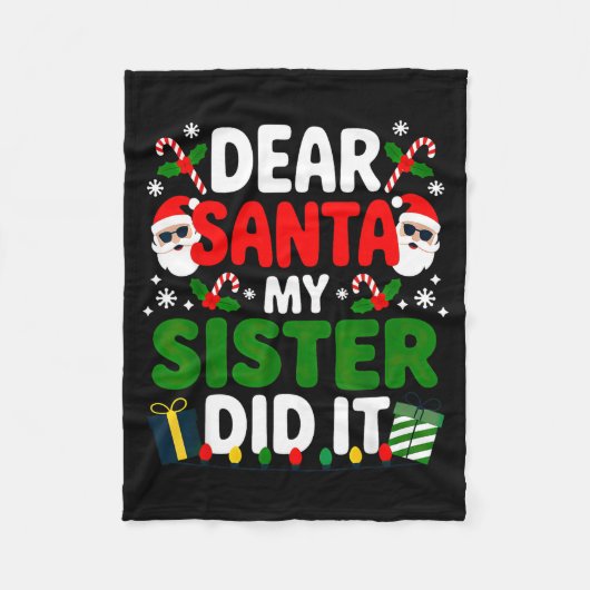 Dear Santa My Sister Did It クリスマス フリースブランケット (正面)