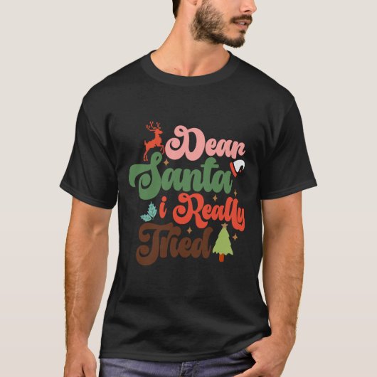 Dear Santa Retro Groovy Christmas Holidays T Shirt Tシャツ (正面)