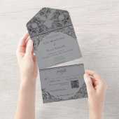 Death ビクトリアン Black & GrayのQRコー結婚ドまで オールインワン招待状 (貼ってはがせる)