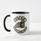 Death Before Decaf | Funny Retro Skull & Coffee  マグカップ (左)