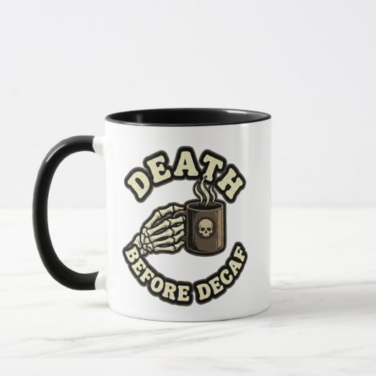Death Before Decaf | Funny Retro Skull & Coffee マグカップ (左)