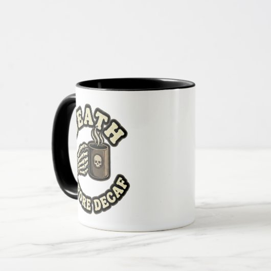 Death Before Decaf | Funny Retro Skull & Coffee  マグカップ (正面左)