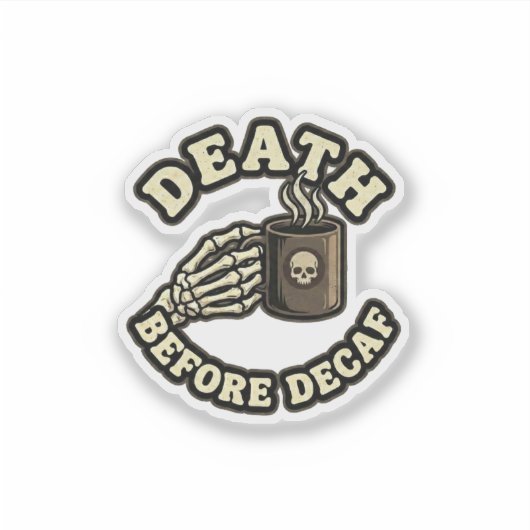 Death Before Decaf | Funny Retro Skull Laptop  シール (正面)