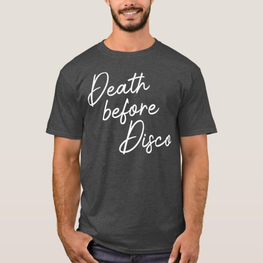 Death Before Disco おもしろい 70sスクリプカジュアルト Tシャツ (正面)