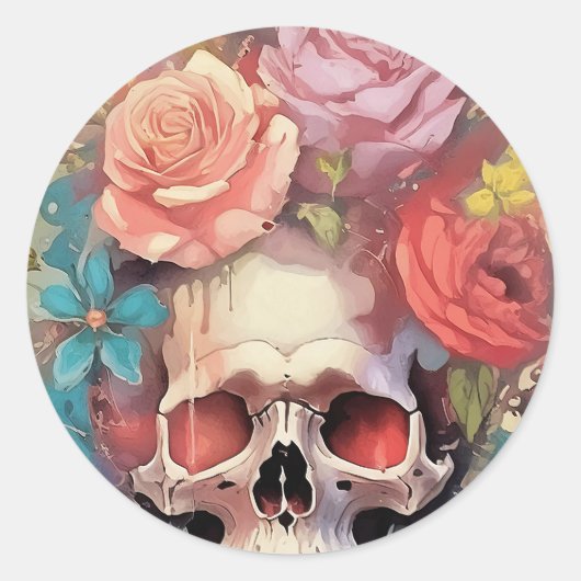 Death by Pastels, Roses and Peeking Gothic Skull  ラウンドシール (正面)