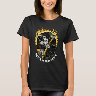 Death Is Watching Grim Reaper Gothic Retro Fire Oc Tシャツ