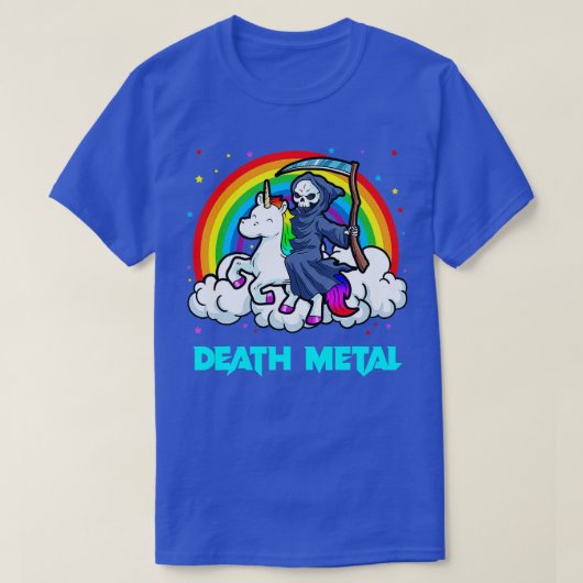 Death Metal s Unicorn Rainbow Grim Reaper Heavy Me Tシャツ (デザイン正面)
