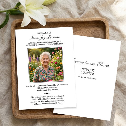 Death Notice and Funeral Invitation with Photo 招待状