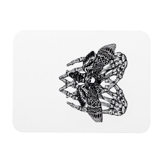 Deathshead Moth Classic Skeleton Hand Heart Style マグネット (横)