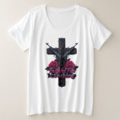 Deaty Fits女性用プラスサイズの基本ホワイトティー プラスサイズTシャツ (デザイン正面)