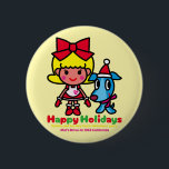 Debbie and Peg's Christmas 缶バッジ<br><div class="desc">A fun Christmas party with Debbie and her dog Peg.</div>