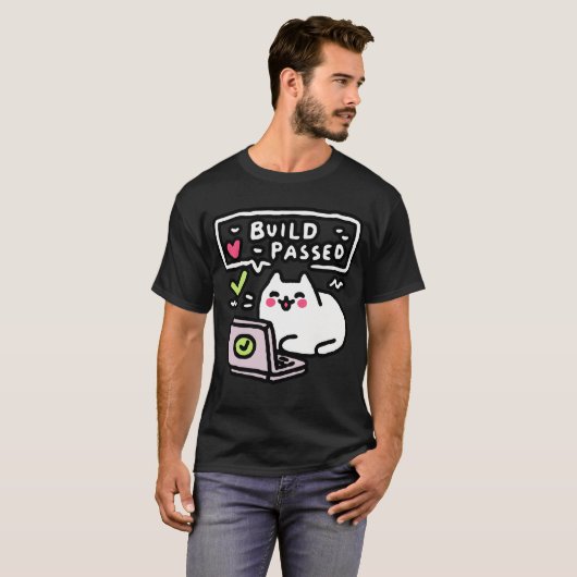 Debug Cat T-shirt – "Build Passed" Graphic for Cod Tシャツ (正面フル)