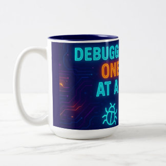 🖥️☕ Debugging Life One Sip at a Time – Neon Tech  ツートーンマグカップ