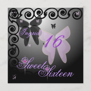 Debutantの蝶Sweet sixteen Purpl/BlackInvit. 招待状