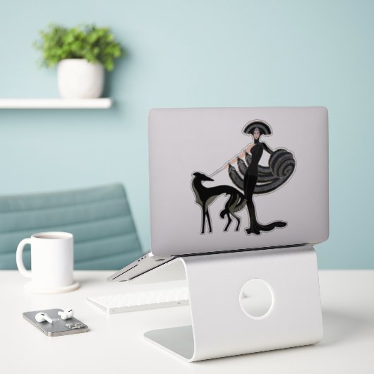Dec Dog and Lady Die Cutビニールシール シール (デスク上のノートパソコン)