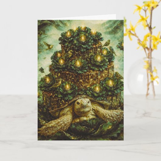 Decadent Forest cake turtle with flowers and birds カード (黄色い花)