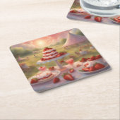 Decadent strawberry shortcake party supplies スクエアペーパーコースター (アングル)