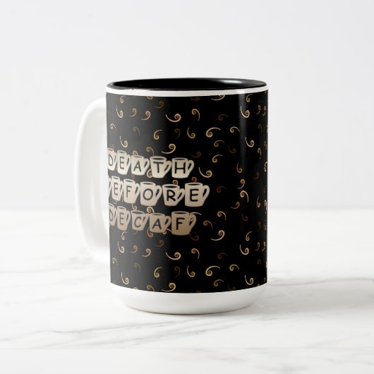 Decafのコーヒーユーモアの黒のマグの前の死 ツートーンマグカップ (正面左)
