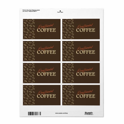 Decaffeinated Coffee Label – Retro Coffee Beans ラベル (フルシート)
