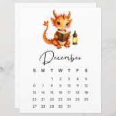 December Baby Dragon Art Print Whimsical Calendar  (正面/裏面)