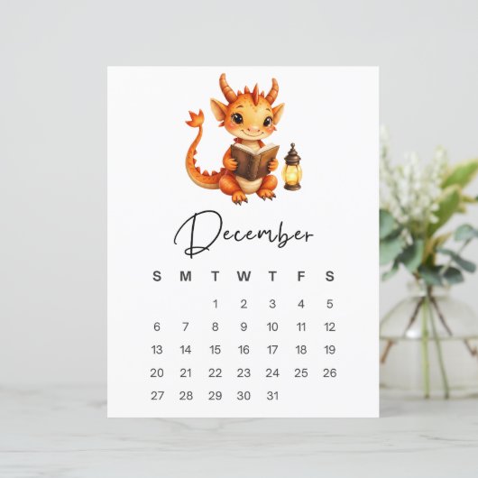 December Baby Dragon Art Print Whimsical Calendar  (スタンド正面)