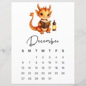 December Baby Dragon Art Print Whimsical Calendar  (正面)