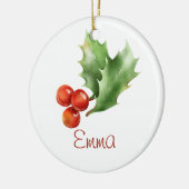 DECEMBER Birth Flower Hollyberry Name Holiday セラミックオーナメント (左)