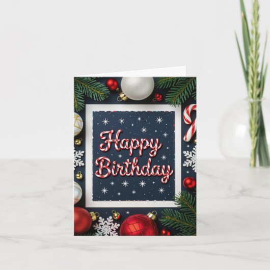 December Birthday card, Christmas Birthday card サンキューカード (正面)