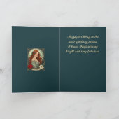 December Birthday Holly Berries And Poinsettia カード (内部)