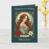 December Birthday Holly Berries And Poinsettia カード (黄色い花)
