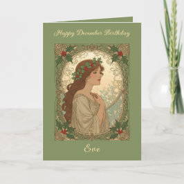 December Birthday Holly Berries Art Nouveau Style カード