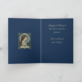 December Birthday Holly Berries Winter Blue カード (内部)