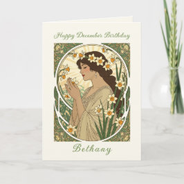 December Birthday Narcissus Art Nouveau Design カード