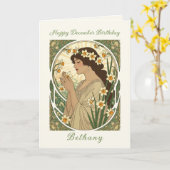 December Birthday Narcissus Art Nouveau Design カード (黄色い花)