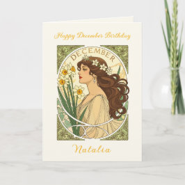 December Birthday Narcissus Art Nouveau Illustrati カード