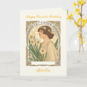 December Birthday Narcissus Illustration Art Nouve カード (黄色い花)