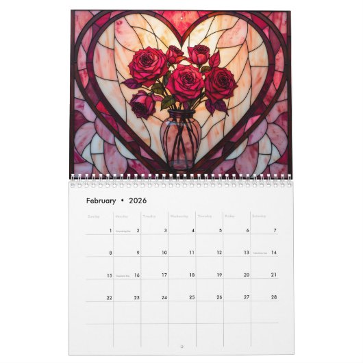 December Hanukkah Theme Stained Glass AI-generated カレンダー (2月 2026)