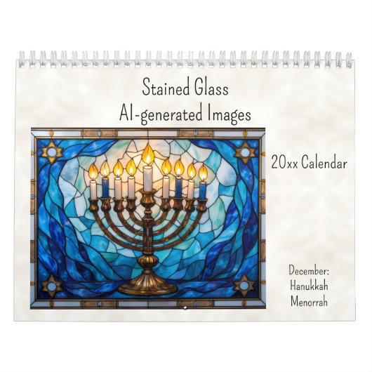 December Hanukkah Theme Stained Glass AI-generated カレンダー (カバー)