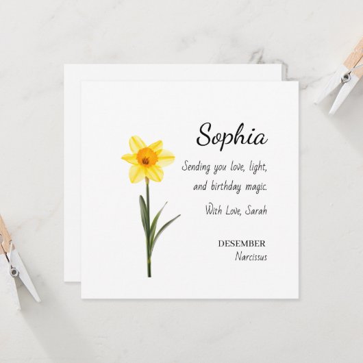 December Narcissus Personalized Birthday カード (正面/裏面インサイチュ)