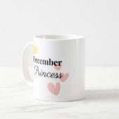 December Princess Mug – Gold Crown & Hearts Design コーヒーマグカップ (正面左)