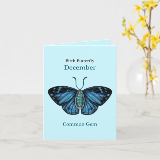 December Turquoise Common Gem Butterfly Art カード (黄色い花)
