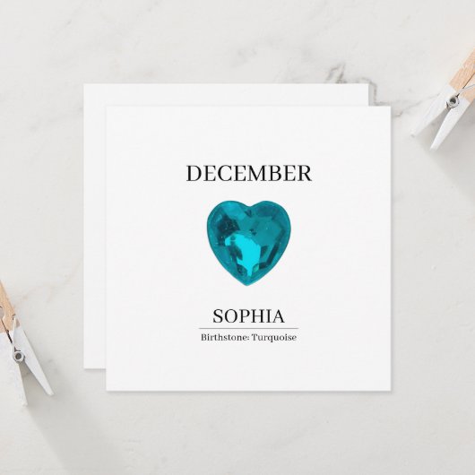 December Turquoise Personalized Birthday Card カード (正面/裏面インサイチュ)