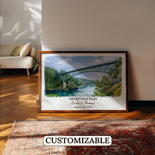 Deception Pass Washington Poster, Watercolor, Cust ポスター