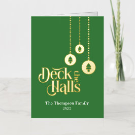 "Deck the Halls" エレガントなミッドグリーンの折りたたみカード 箔シーズンカード